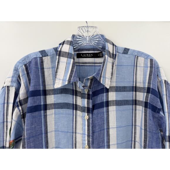 Lauren Ralph Lauren Women's Classic Collared Linen Button Down Shirt Sz. M - Picture 2 of 11